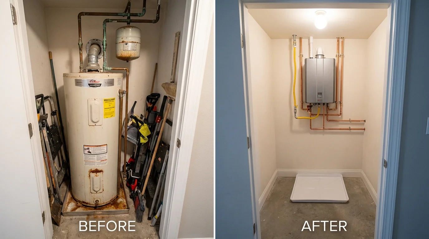 Tank water heater versus wall-mounted tankless unit comparison for Beloit, WI homeowners