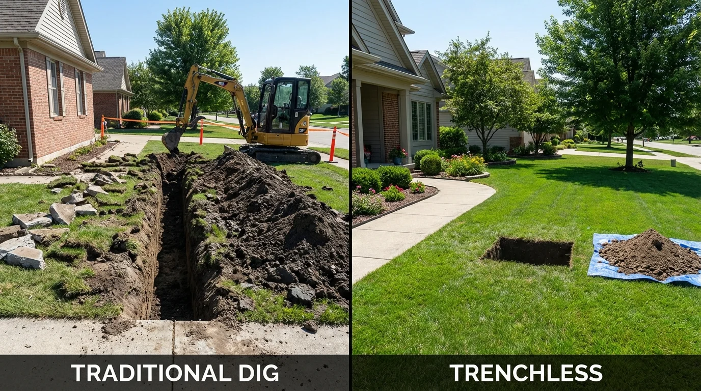 Trenchless sewer repair with minimal yard damage versus traditional excavation in Beloit, WI
